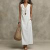 2026 new European and American cross-border Amazon bohemian cotton and linen loose fashion temperament V-neck sleeveless dress