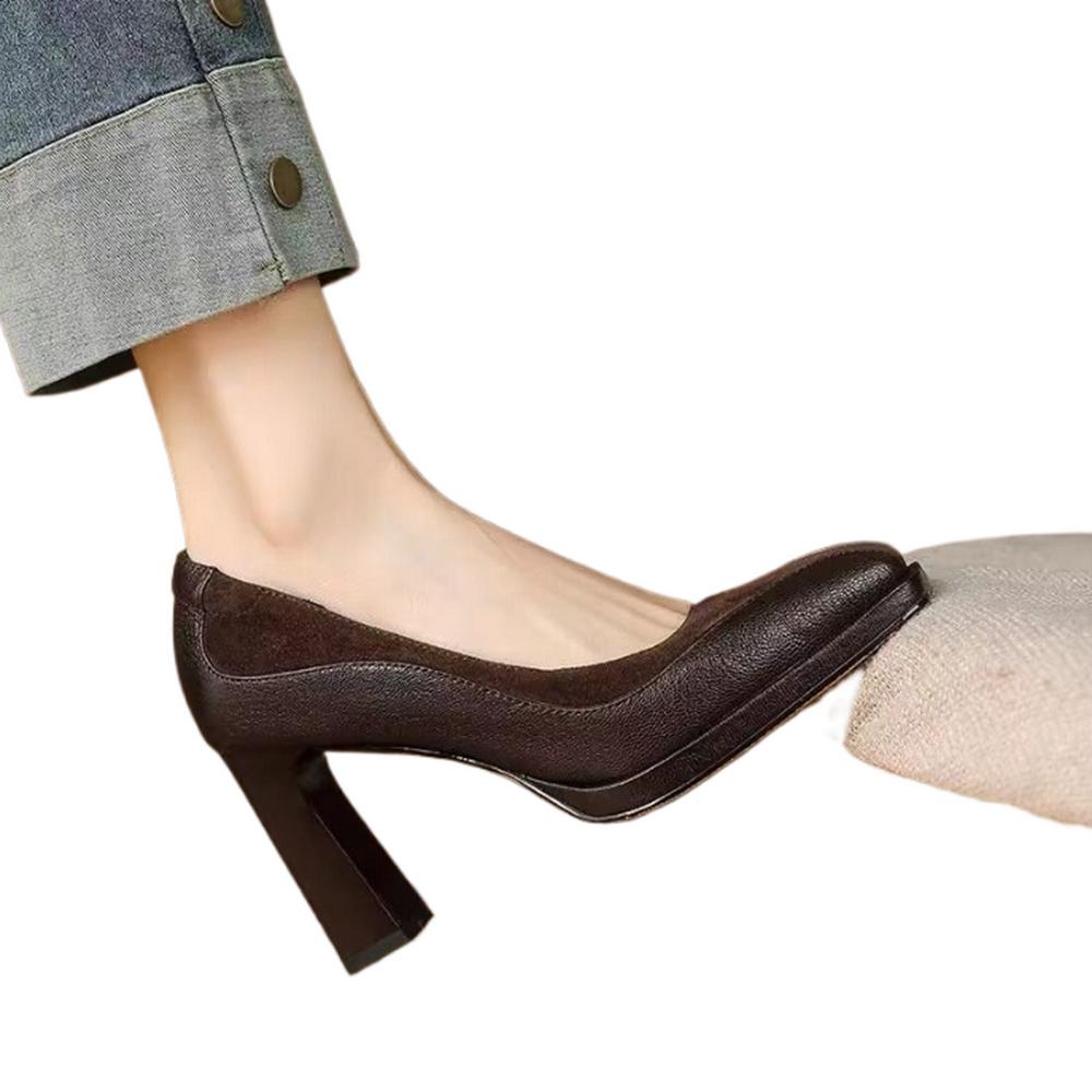 Fashion FHC New Soft Leather High Heels,Women Pumps,Fashion Office Working Shoes,Square Toe,Slip on,Black,Brown,Size 34-39,Dropship
