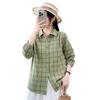 New Retro Literary Double-layer Cotton Yarn Plaid Shirt Japanese Casual Style Loose and Thin Pure Cotton Long-sleeved Shirt Women