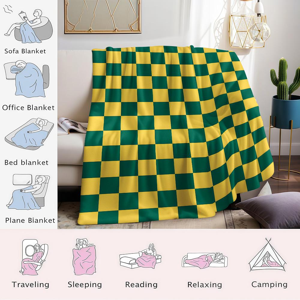 Grün-Gold-Karo Flanelldecke Warm Weich Halloween Weihnachten Sofa Warm Gemütlich Dekoratives Dekor Geschenk für Alle Jahreszeiten