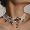 XIGUO Hot Selling Women'S New White Alloy Lace Necklace Artificial Pearl Fashionable Bride Collarbone Chain Jewelry Accessories