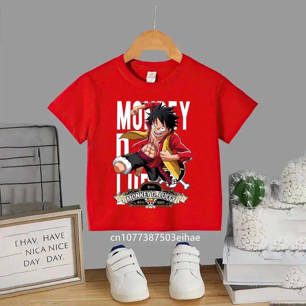Japanese Anime One Piece Luffys Classic Childrens Shortsleeved Breathable Sports Casual Summer Fashion and Leisure Top