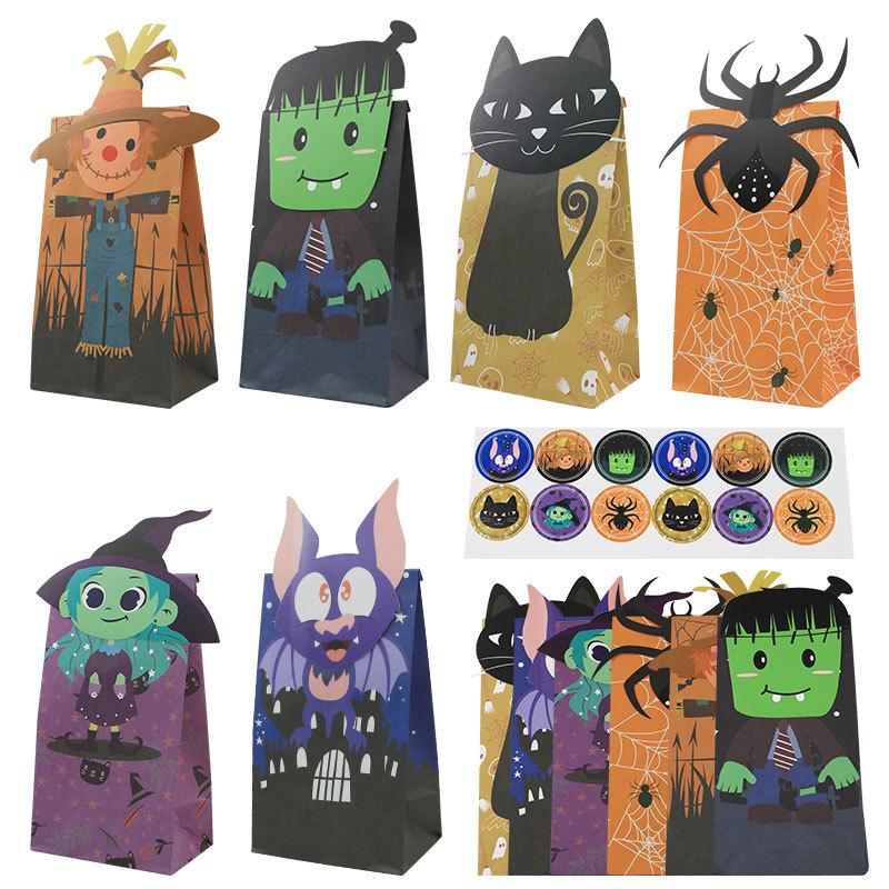 

Grease Proof Packing Bags Halloween Theme Party Packaging Paper Bags Kraft Paper Square Bottom Packaging Food Bags