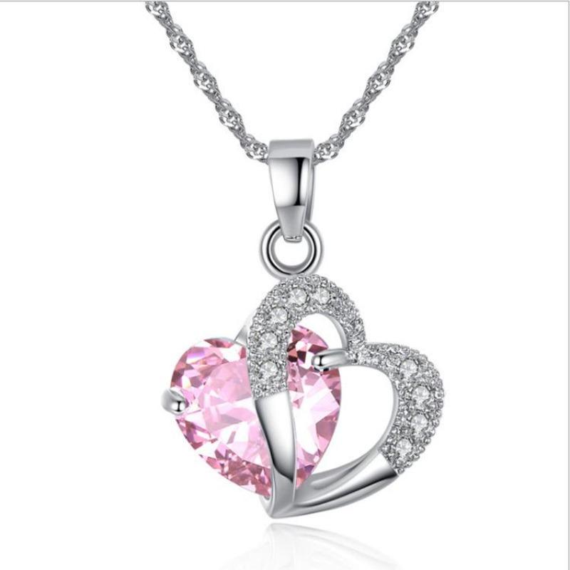 Accessories, Blue Purple Crystal Heart Collarbone Chain Fashion Two-Tone Necklace Summer Fresh Girl