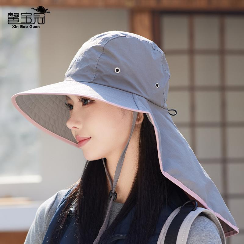 Summer outdoor big brim sun hat children mountaineering fishing big head circumference sun protection hat shawl neck protection breathable bucket hat