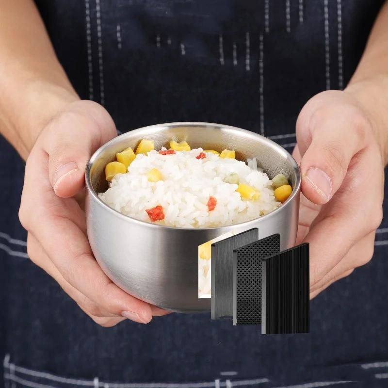Sutra Kimchi Bowl 304 Stainless Steel Double Layer Rice Bowl With Lid Home Ramen Soup Bowl Children's Anti-Scalding Rice Bowls