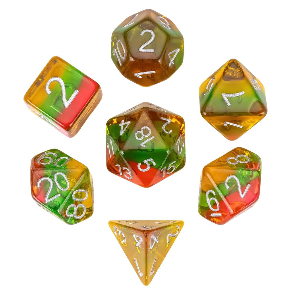 Cusdie Multilayer DND Dice Resin Glitter Die 7Pcs D4-D20 Multicolour Polyhedral Dice Set for D&D Tabletop Role Playing Games