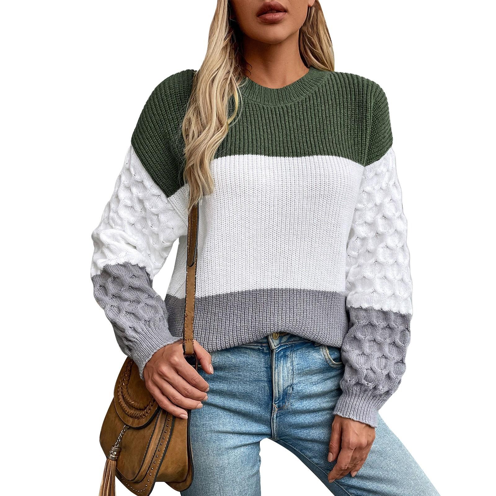 Женский повседневный модный вязаный свитер с длинными рукавами S зелёный — фото 4