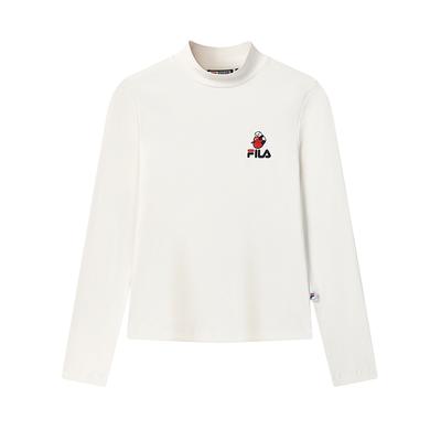 Heritage Fashion Simple Versatile Elastic Slim Fit Embroidered Small Pattern Knit Half High Neck Long Sleeve T-Shirt Women Tops F51W548202FIV