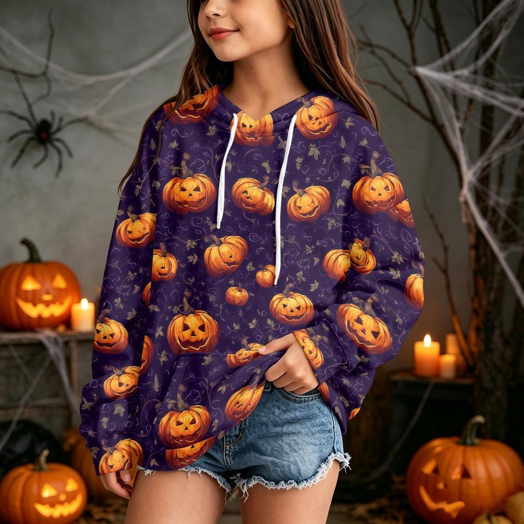 Kids Halloween Print Hoodie Pullover Sweatshirt for Boys Girls Casual Wear