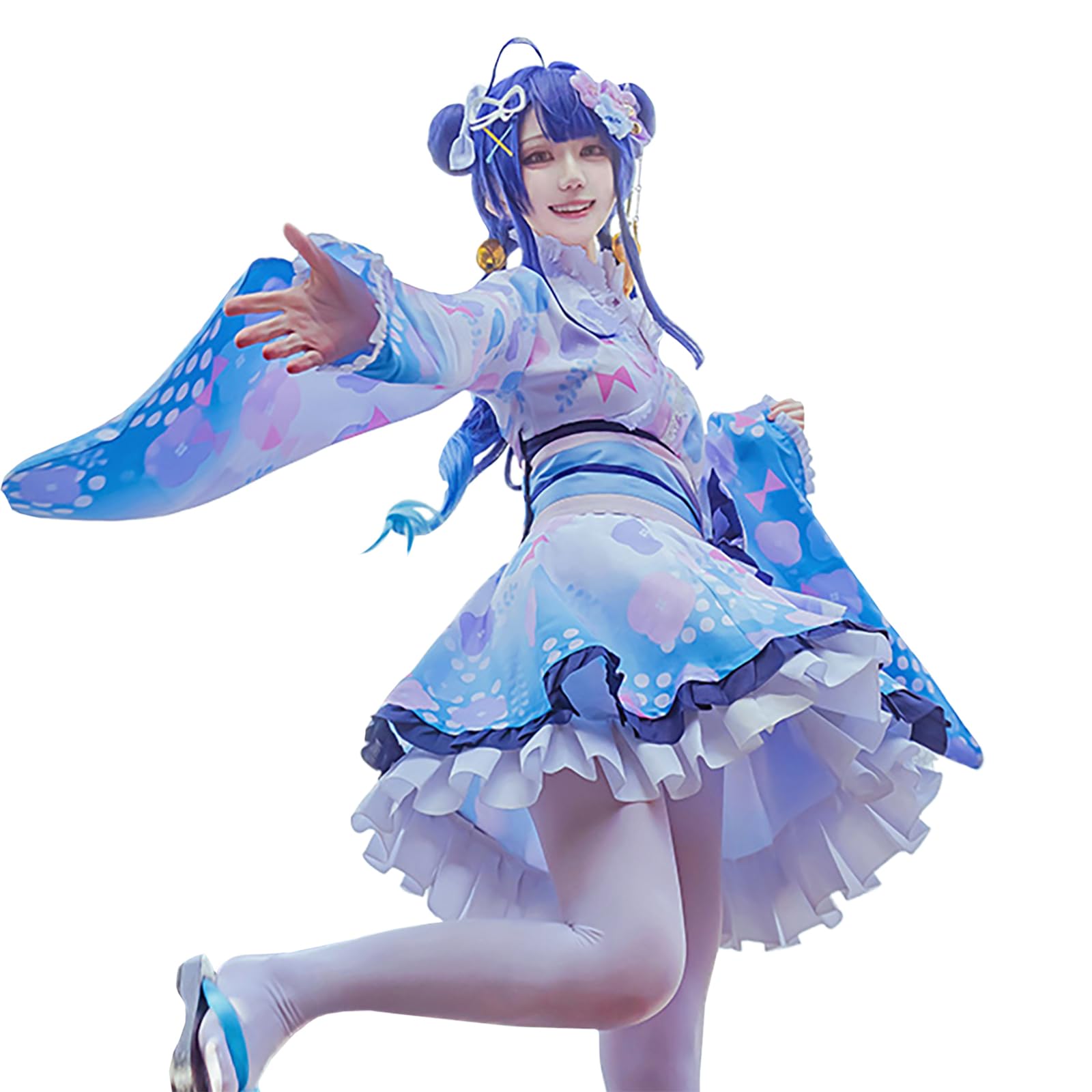

Nijisanji Амамия Кокоро Косплей Хэллоуин VTuber Юката Новый Костюм [milky time] синий