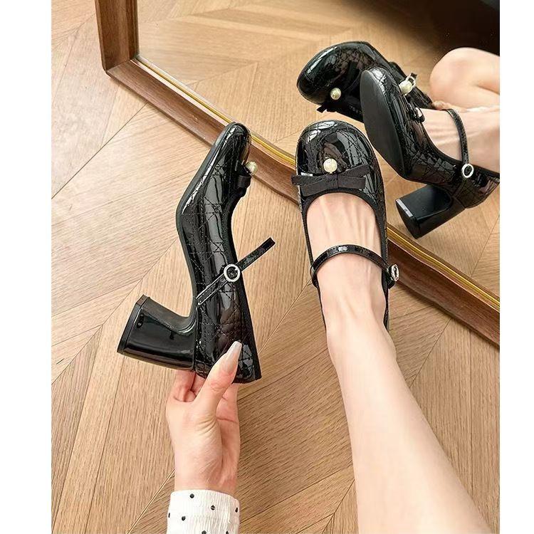 

2025 autumn new French thick heel Mary Jane shoes women s spring light mouth high heels bow high heel single shoes 40