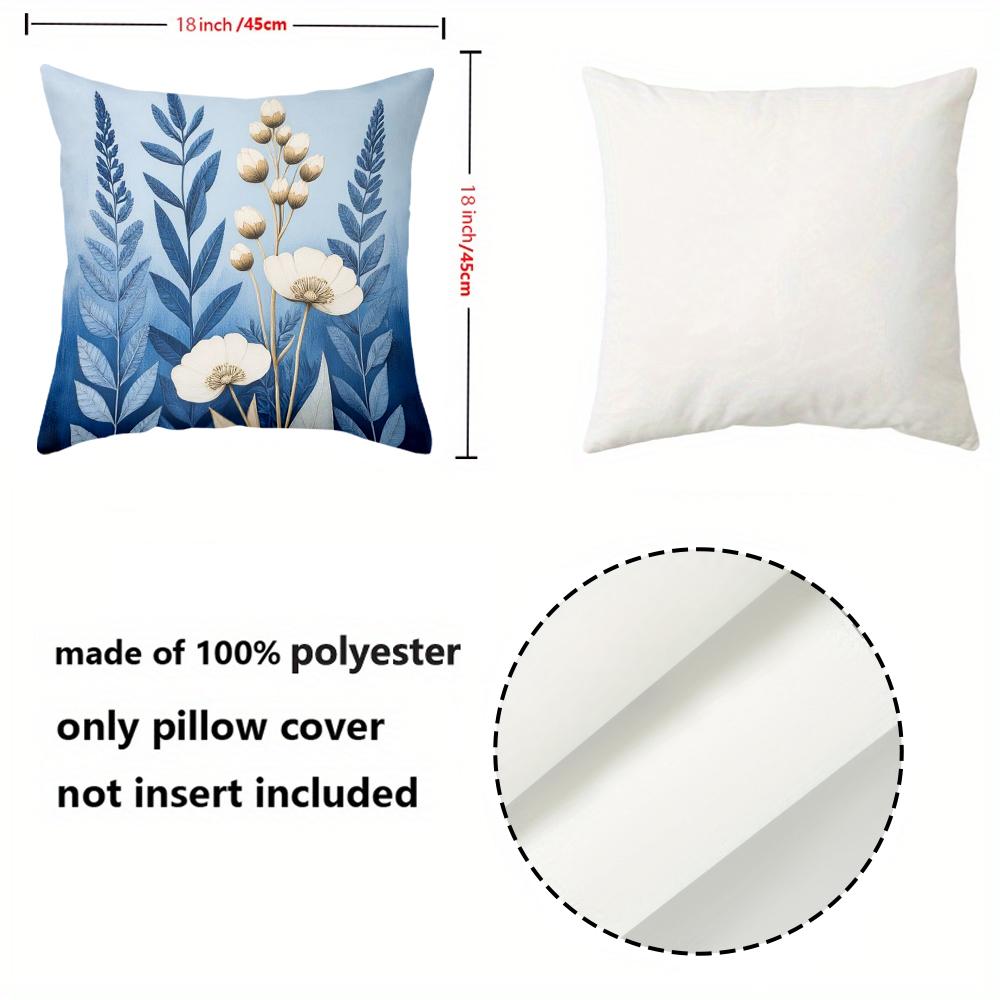 Floral Printed Throw Pillows Blue Beige Decorative Cushions Polyester Pillowcase, Sofa Decorative Cushion Cov Headboard Pillow