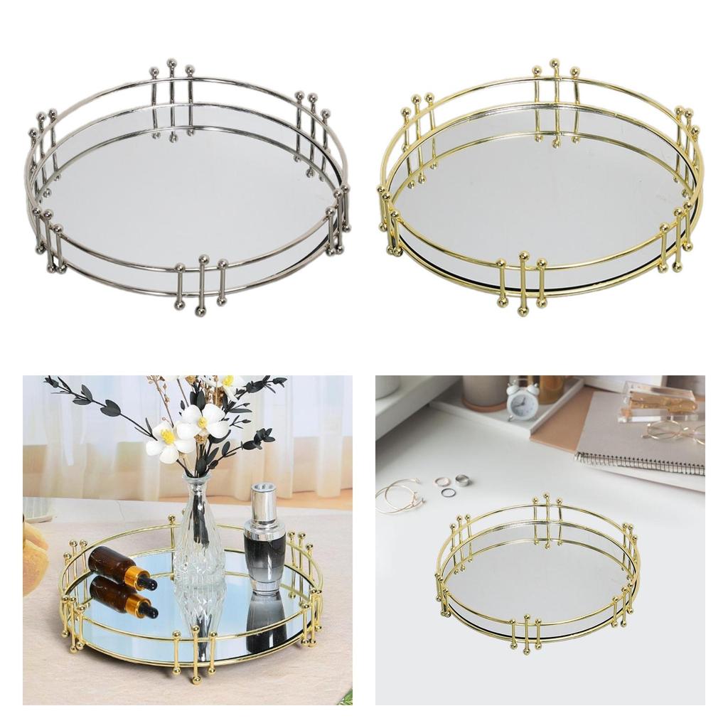 Vanity Tray Wall Mounted Mirror Round Mirrored Ideal Gift Jewelry Tray for