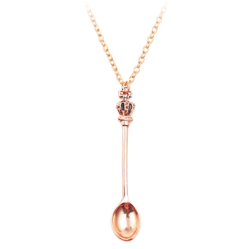 4 Colors Mini Crowns Teaspoon  Spoon Pendant Necklace Crowns Spoon Necklace Movie Inspired Jewelry for Women Girls розового золота