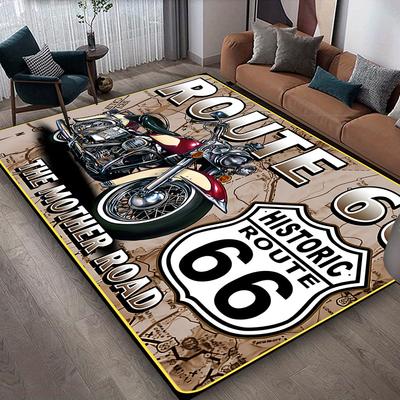 Vintage Route 66 Motorcycle Rug Washable Non Slip Floor Mat for Living Room Office Biker Gift Idea