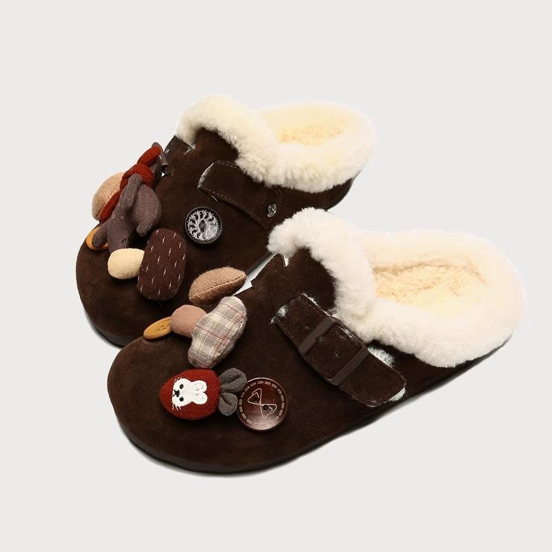 Cute Bear Plush Bag Head Slippers Women Wear Winter Ugly Cute One Pedal Today's Popular Half Drag
