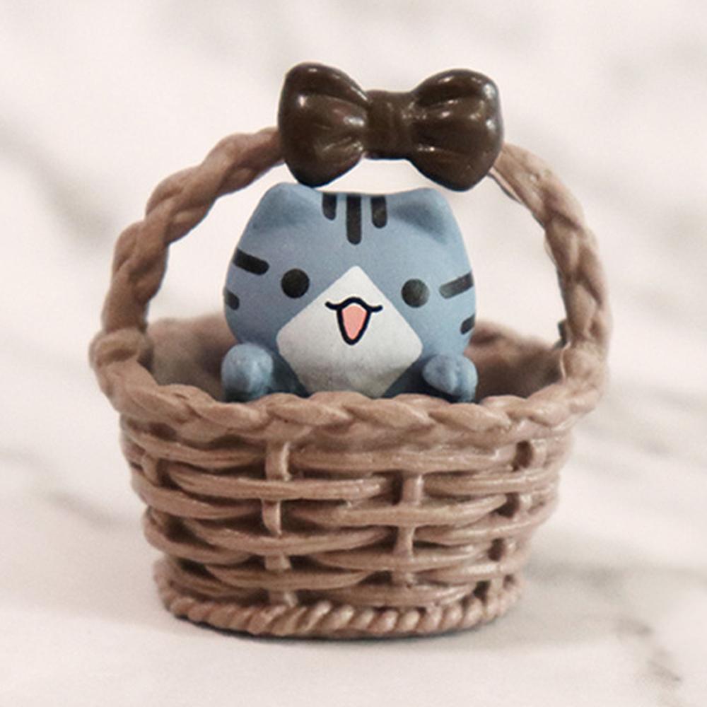Cute Basket Cat Ornament Miniature Kitten Figurines Statue for Kids Children Baby Birthday Gift Room Garden Car Home Decoration