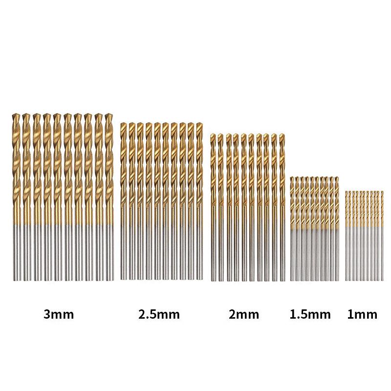 50-Piece Titanium-Plated Twist Drill Bit Set, 1-3mm, for Electric Drills, Woodworking, DIY