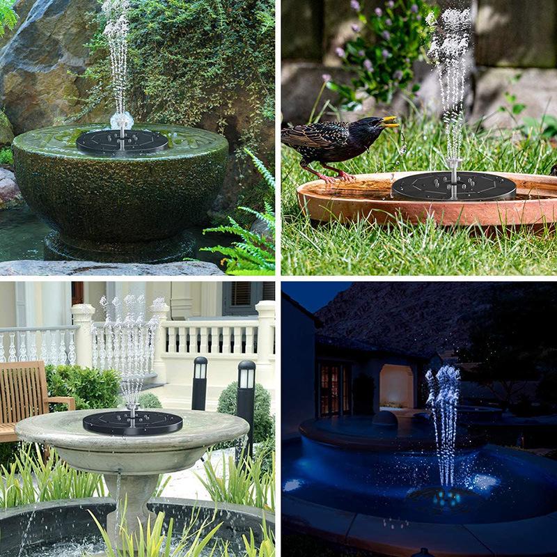 New Round Solar Bird Bath Fountain with Floating Pump and Light