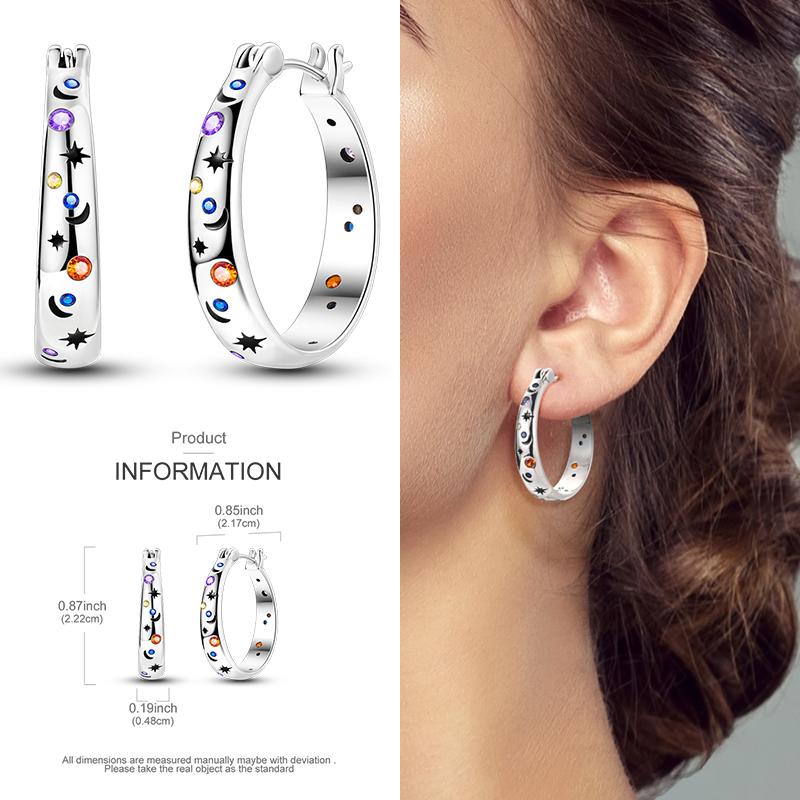 Boucles d'Oreilles Créoles en Argent 925 Zircon Coloré Boucles d'Oreilles Créoles Pavées Pour Femmes Filles Bijoux Cadeau