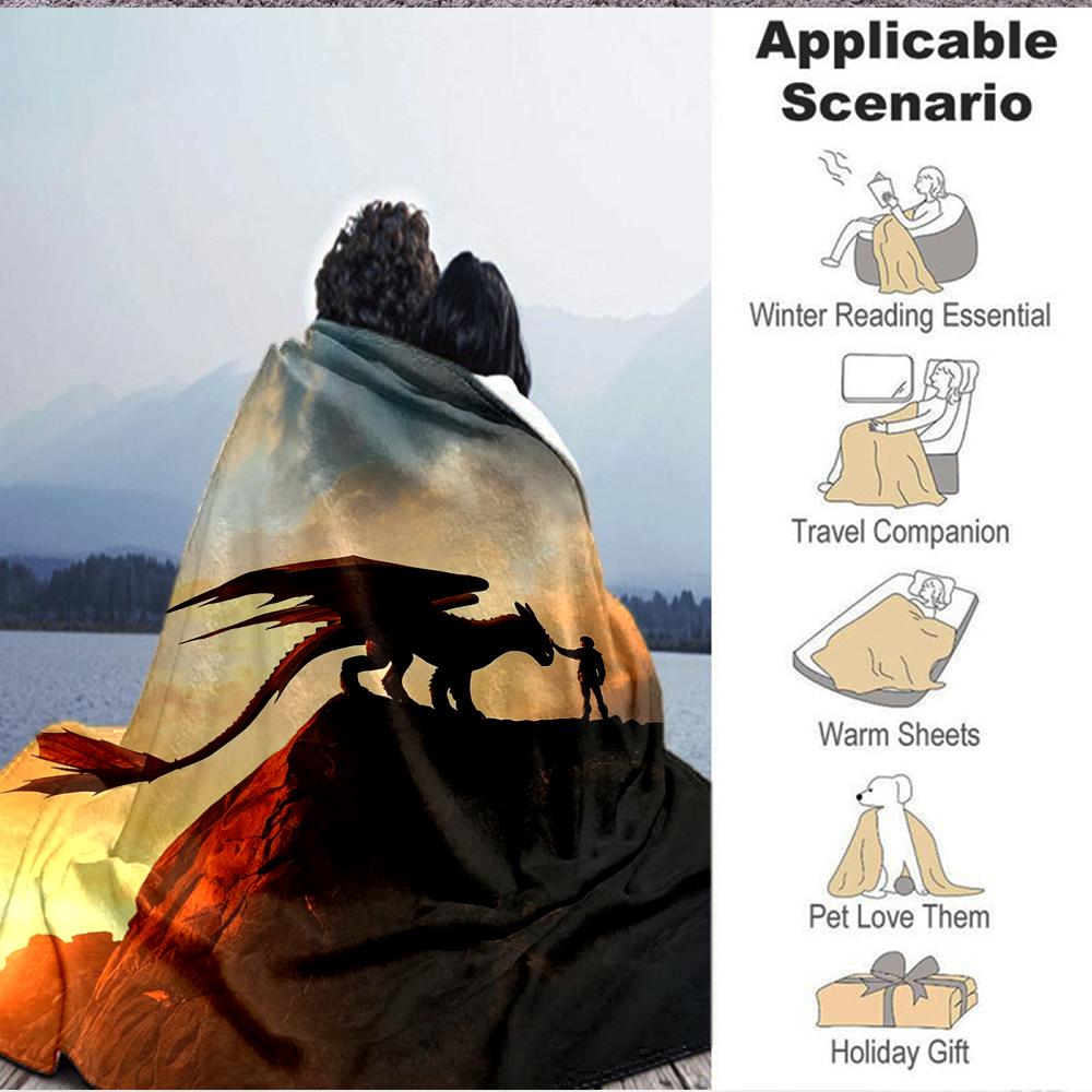 1Pc Dragon Child Sunset Blanket Soft And Comfortable Casual Warm Camping Travel Christmas Halloween Xmas Gift M928141