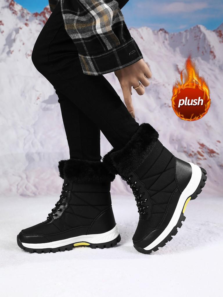 Chaussures d'hiver surdimensionnées polyvalentes en coton, bottes de neige imperméables à semelle épaisse pour femmes, chaussures chaudes et épaisses en peluche pour femmes