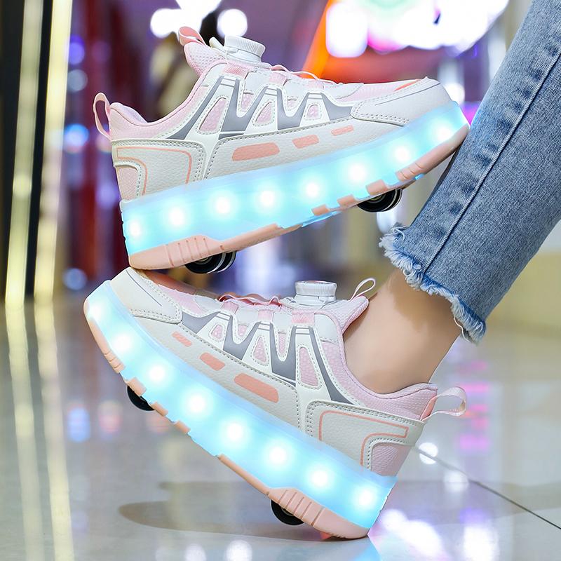 Roller Skate Shoes Kids Sneakers With 4 Wheels LED Light Luminous Children Glowing Fashion Outdoor Sports Shoes Girls Boys Gifts