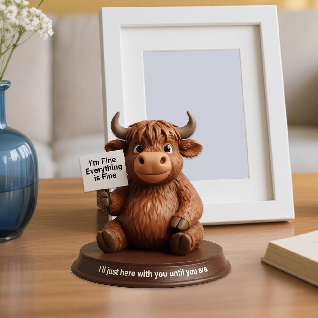 Cute Highland Bull Figurines Resin Desktop Ornaments Free Hug Humorous Cow Sculpture For Home Bookshelf Office Decorations