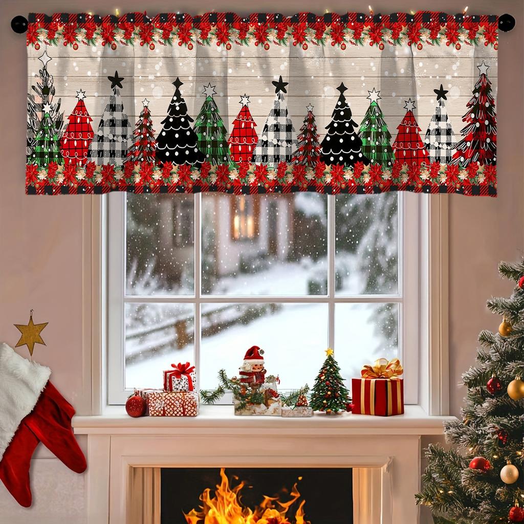 Christmas Short Curtains Valances Christmas Decorations for Home 2026 Xmas Ornaments Windows Treatments for Kitchen Bathroom