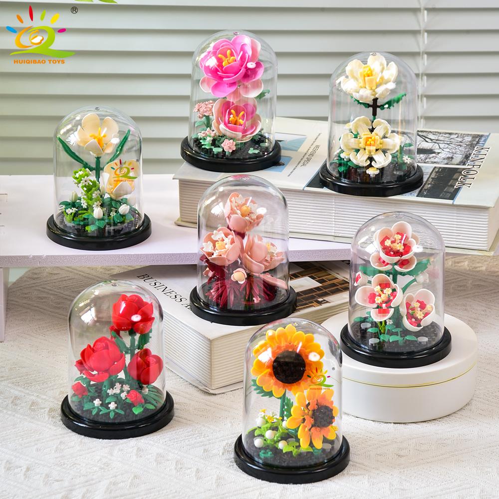 Non-Toxic Moc Eternal Bouquet Display Box Micro Building Block Flower Model Diy Home Desk Plant Decoration Brick Toy For Children