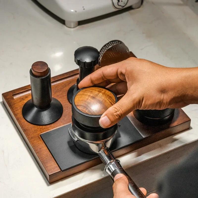 51-58mm Coffee Tamper Station Stand with Knock Box Wooden Coffee Organizer Box for Portafilter Tamper Distributor &Puck Screen