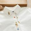 Women's Spring Embroidered Rabbit Radish White Blouse with Long Sleeves