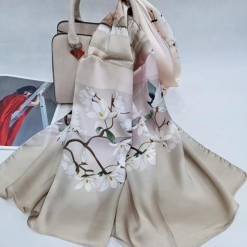 Hochwertiger 100% Seiden Schal Tuch Hijab Wickeltuch Damen Blumig Frühling Sommer Strand Seiden Schals