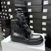 R-o Designer Men Shoe Full Black Leather Ankle Boot Sneaker High Top Casual Shoes Jumbo Laces Zipper Women Boots Flat Sneakers