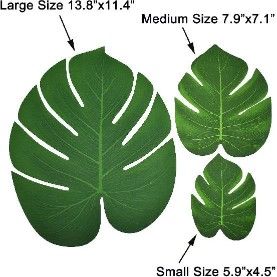 Maydahui 30 PCS Tropical Artificial Palm Leaves Monstera Party Decoration 3 Size Large Medium Small for Hawaiian Luau Party Jungle Beach Theme Table