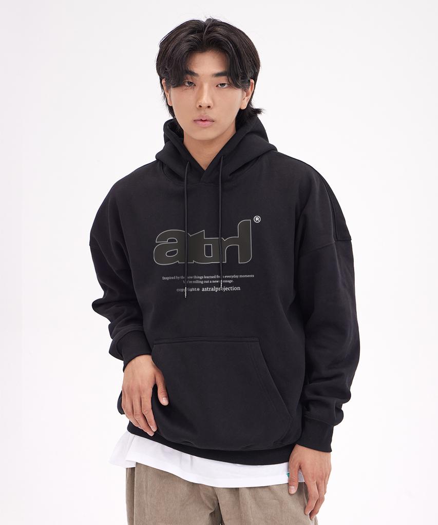 Atrl Basic Lettering 2 Oversized Wide Shoulder Hoodie_Black