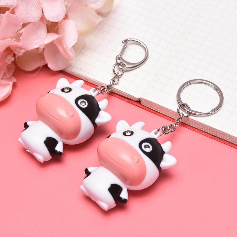 Led Cow Cattle Keychain Sound Flashlight Mini Torch Kids Toy Animal Key Ring