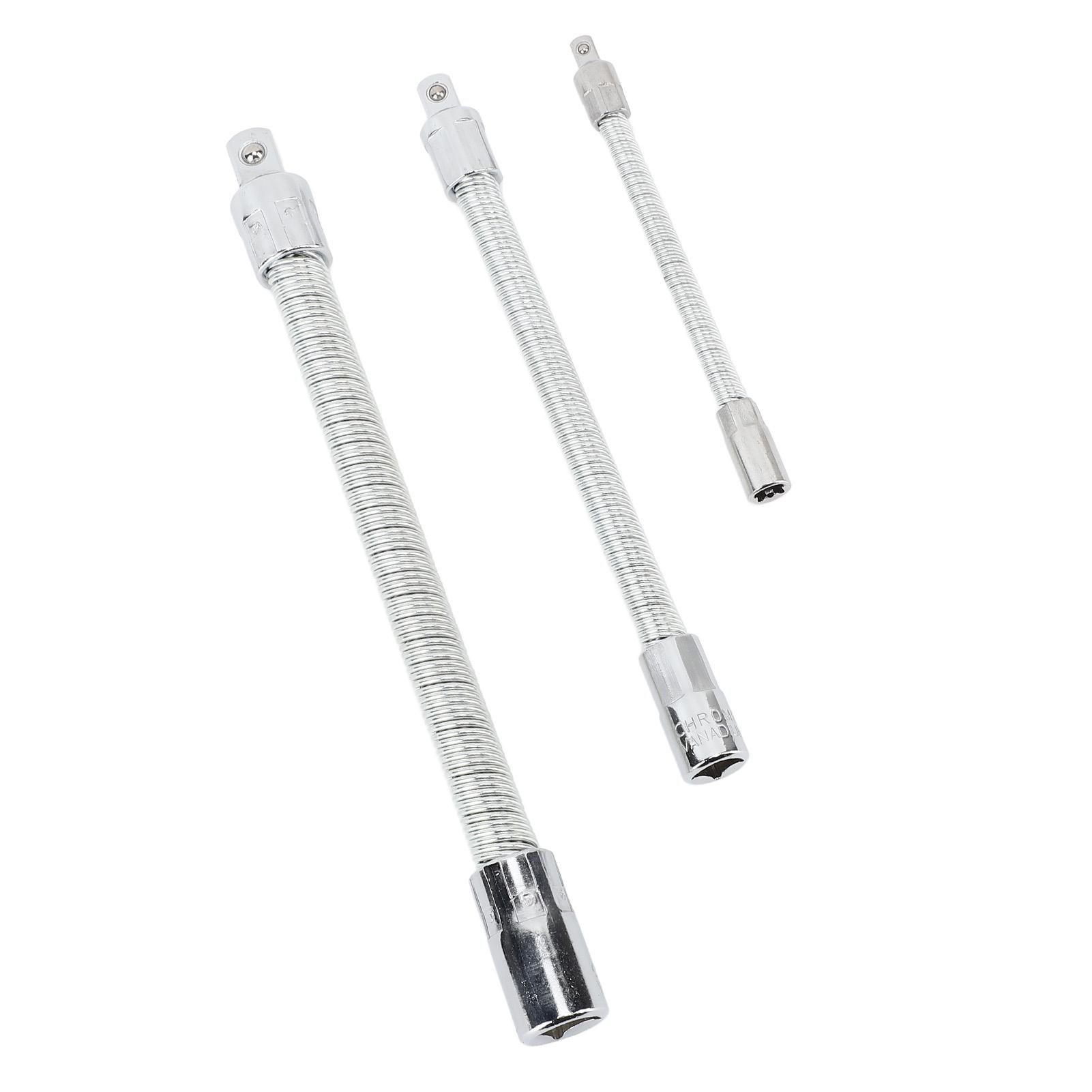 3pcs Flexible Extension Bar Shaft Set Stainless Steel Bendable Flexible Socket Extension Bar for Repairing Tool