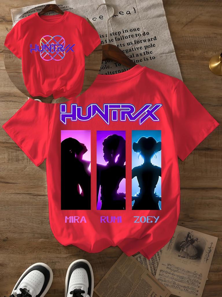 Women's Kpop Devil Hunter Graphic T-shirt Purple Silhouette Design With Mira Rumi Zoey Names Casual Crew Neck Short Sleeve Top