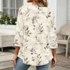 Womens 3/4 Sleeve V Neck Button Detail Floral Print Tunic Top Casual Loose Fit Lightweight Blouse
