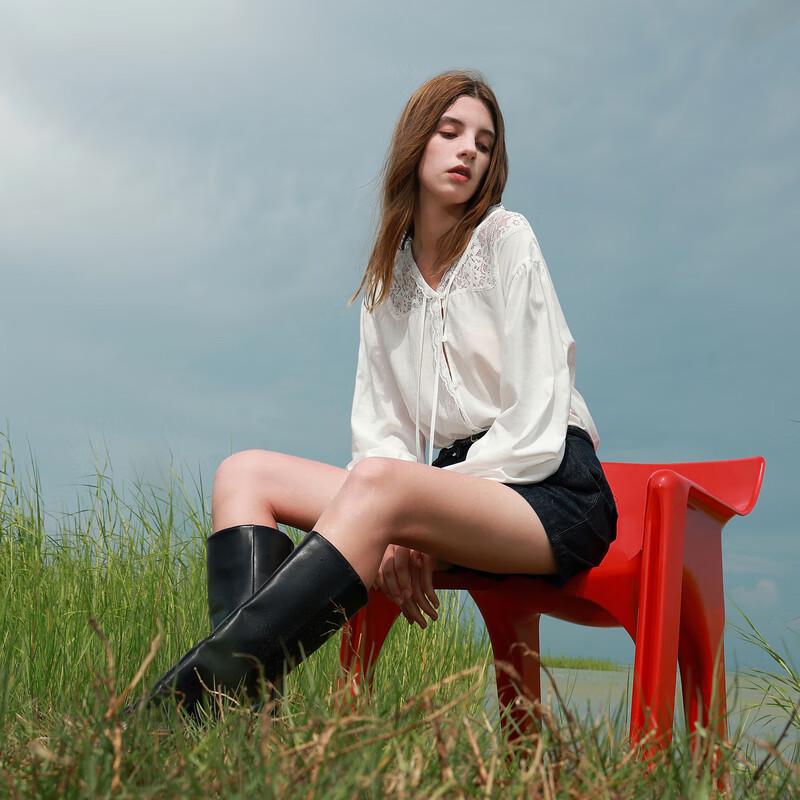 

Sancai 2025 Autumn V-Neck Tie-Detail Loose Blouse M