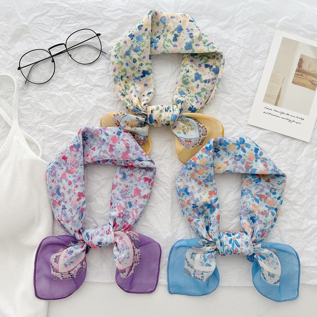 Korean Literary And Versatile Fashion Scarf Spring And Summer Cotton And Linen Small Square Scarf Silk Scarf Femininity Headband Scarf