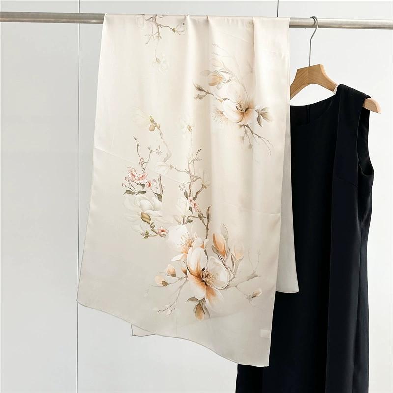 Graceful 100% Pure Silk Scarf Women Elegant Mulberry Silk Floral Neckerchief Scarves Shawls