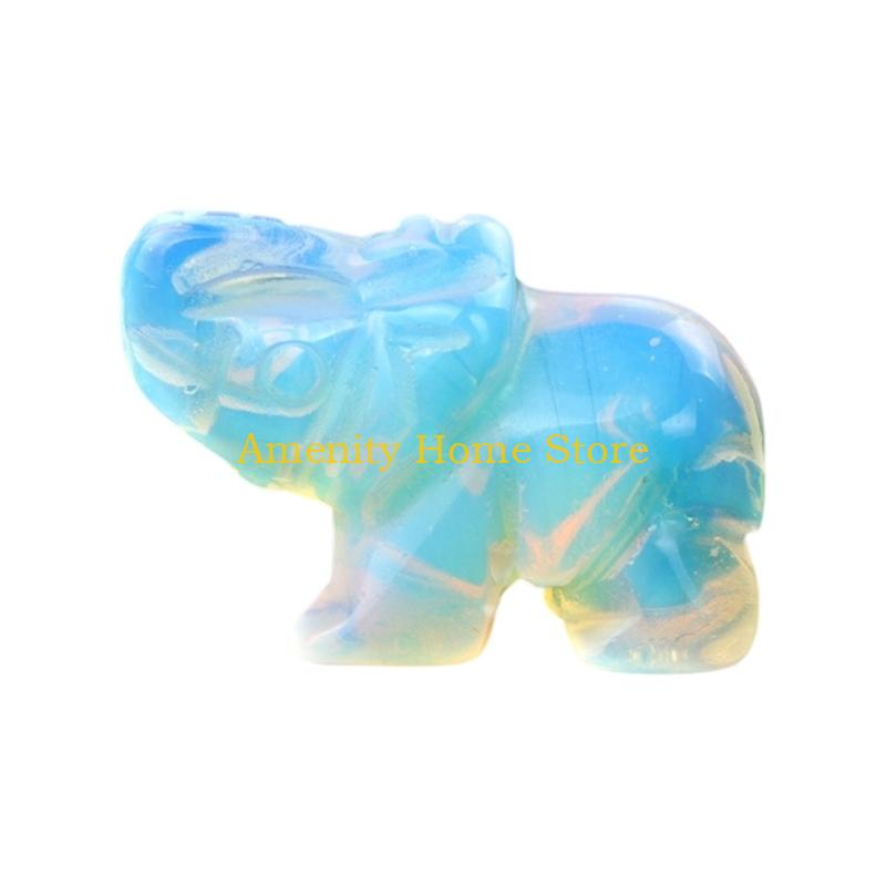 F26C Healings Crystal Elephant Decors Natural Stone Hand Carved Elephant Sculpture Statue Figurines Gemstones Ornament Gift