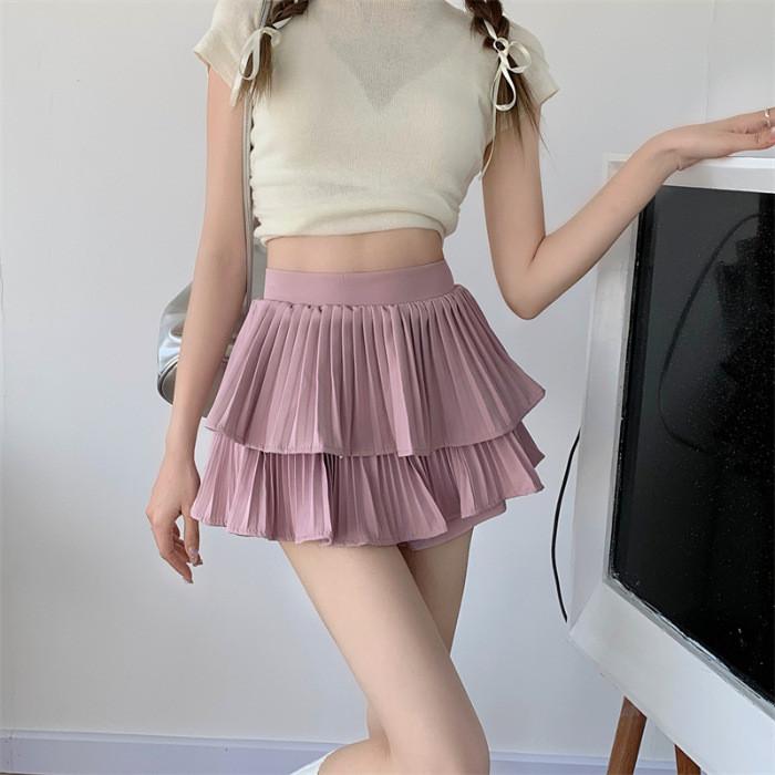 Pleated Mini Skirt With Stretch Polyester For Daily Wear And Dance Practice