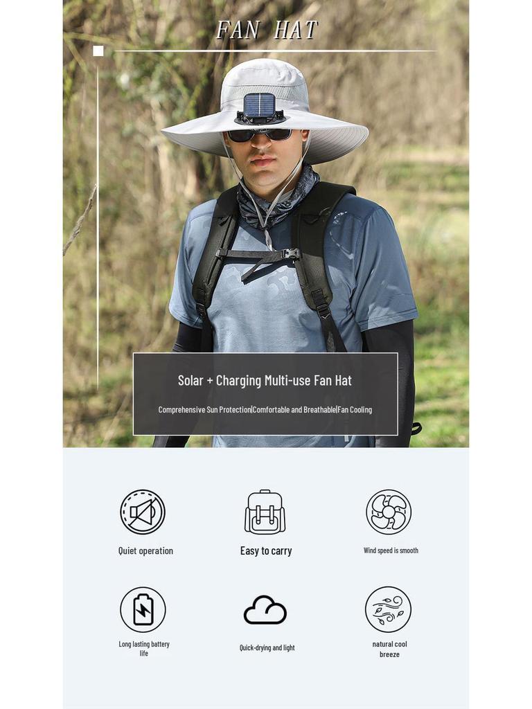 Men's Solar-Powered Quick-Dry Fishing Hat with Rechargeable Fan