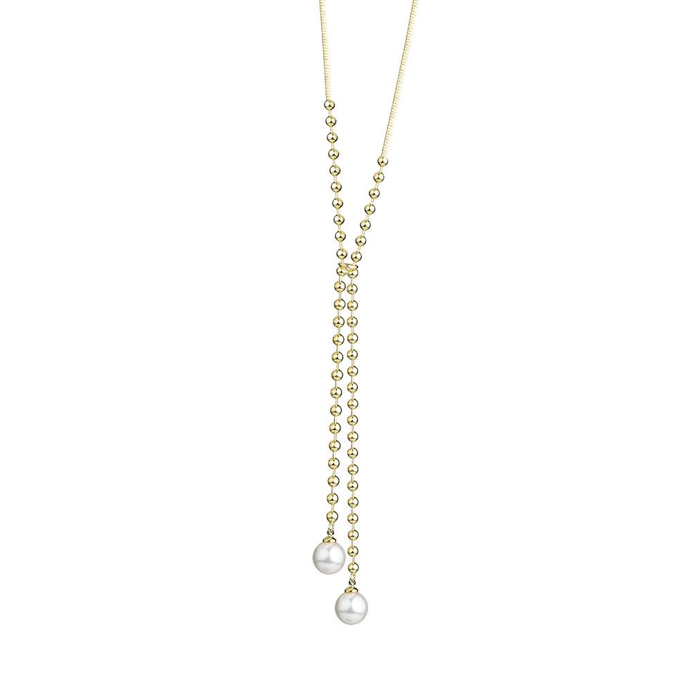 Pearl Pendant Titanium Steel Necklace Women'S Light Luxury Premium Sense K Gold Plated Fashion Sweater Tassel Clavicle Chain Women
