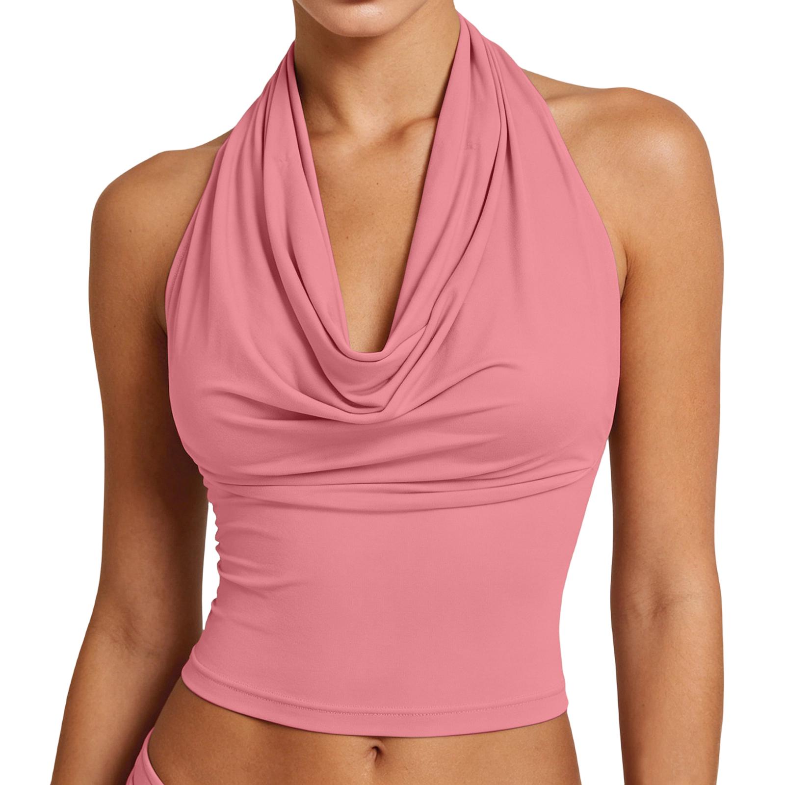 

Women s Color Fashionable Wind Pocket Collar Hanging Neck Vest Top XS кавун червоний колір
