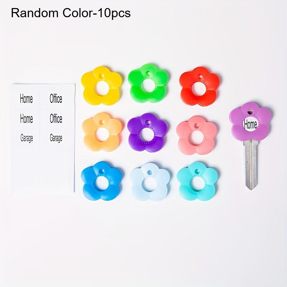 

10pcs Multicolor Flower-Shaped Silicone Keycaps with Labeled Key Covers - Color-Coded Durable Key Protectors Keychain Organizers